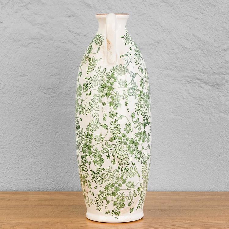 Ваза с узором из зелёных цветов и ручками высокая Flower Vase Tall Green