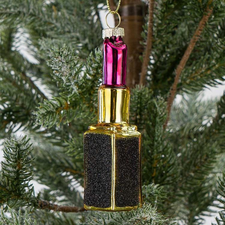 Ёлочная игрушка Губная помада Glass Lipstick Gold Black 11 cm