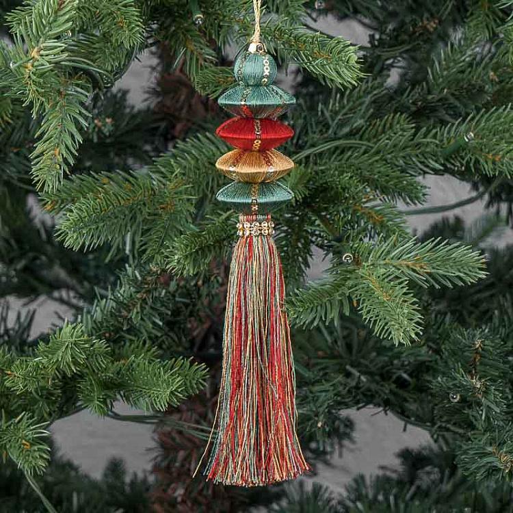 Новогодняя подвеска Зелёно-красно-жёлтый кулон с кисточкой Pendant With Tassel Green Red Yellow 20 cm