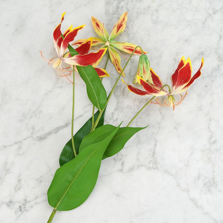 Искусственная ветка глориозы тёмно-розовая с жёлтым Gloriosa Branch Dark Pink With Yellow 75 cm