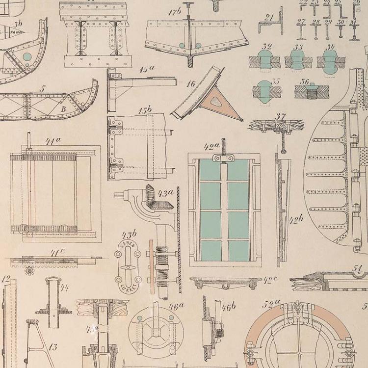 Картина-чертеж План палубы лодки Boat Blueprint Deck