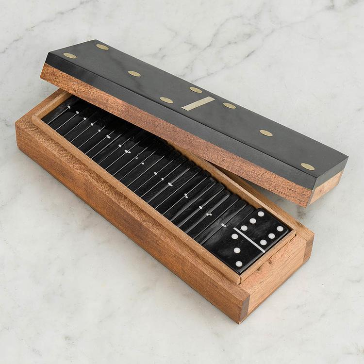 Чёрное Домино в шкатулке из дерева акации Black Domino In Acacia Box