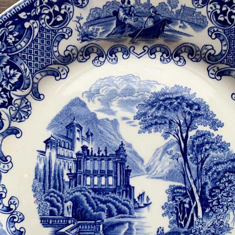 Винтажная тарелка белая с голубым мотивом 10, L Vintage Plate Blue White Large 10