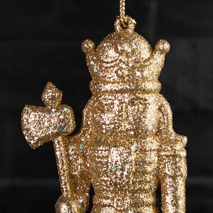 Набор из двух ёлочных игрушек Золотые блестящие щелкунчики Set Of 2 Glitter Nutcrackers Gold 13 cm