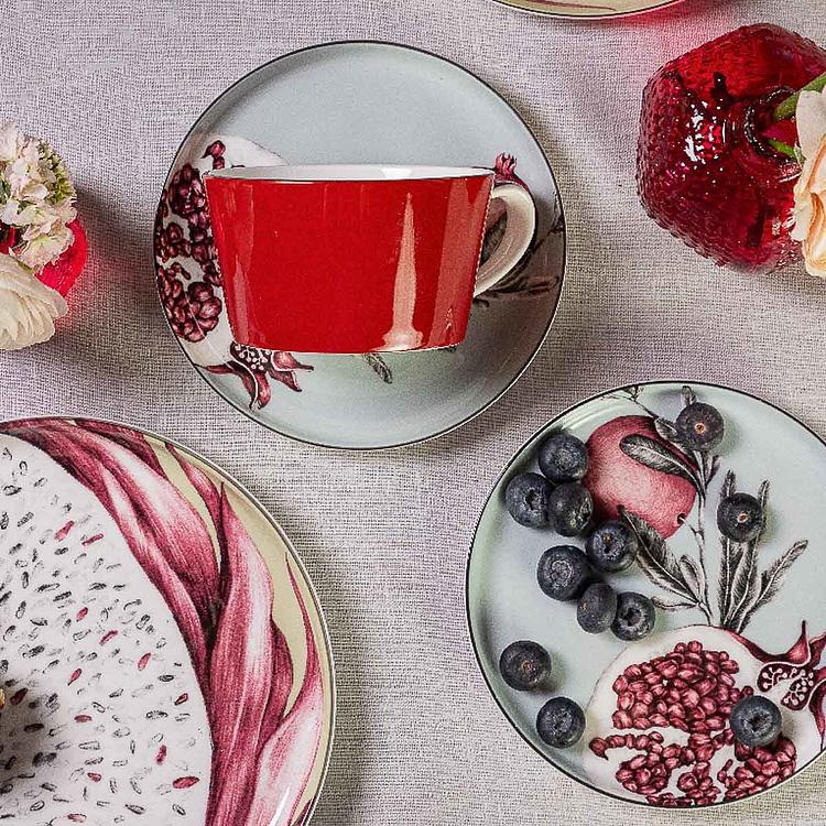 Чайная пара с гранатом на блюдце Экзо Exo Tea Cup And Saucer Pomegranate Blue