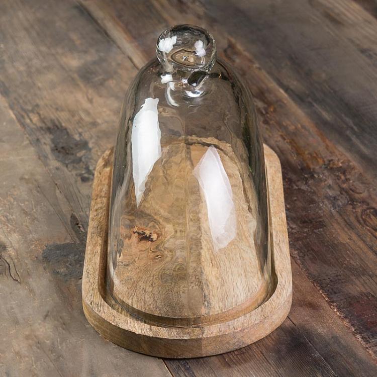 Деревянная доска со стеклянным колпаком Oval Wooden Cake Plate With Cover