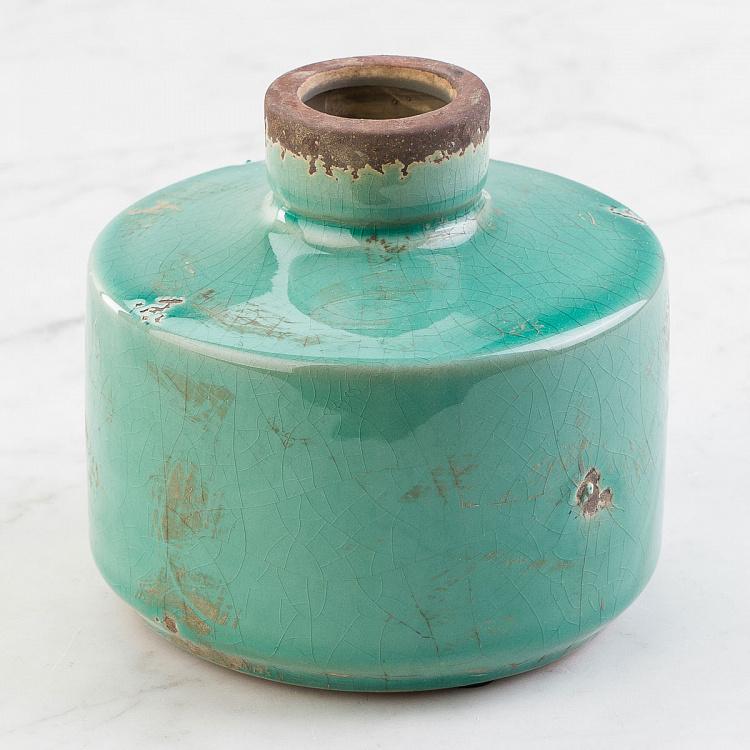 Широкая голубая керамическая мини-ваза Бутыль Bottle Vase Aqua Blue Wide