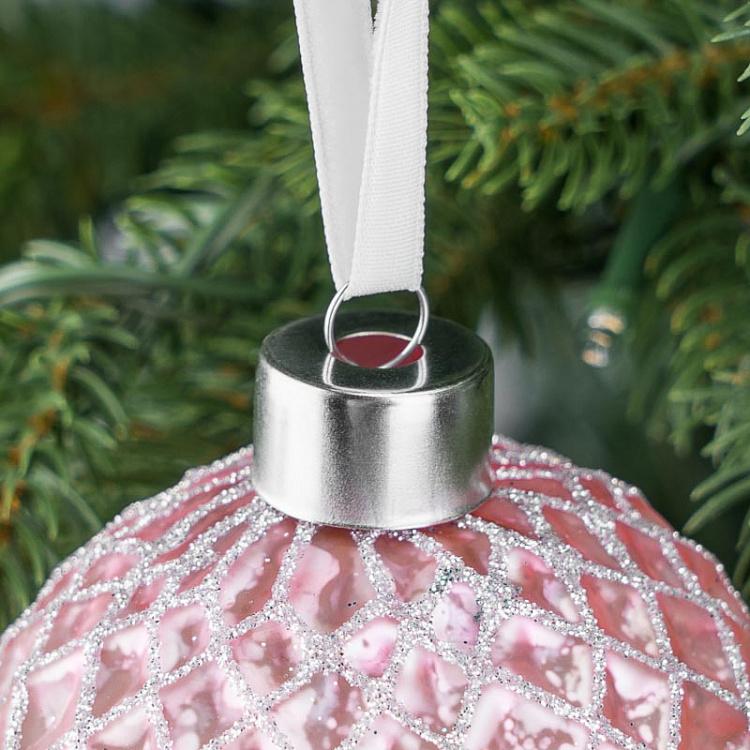 Ёлочная игрушка Розовый шар с голубым узором Blue Pattern Ball Pink 8 cm