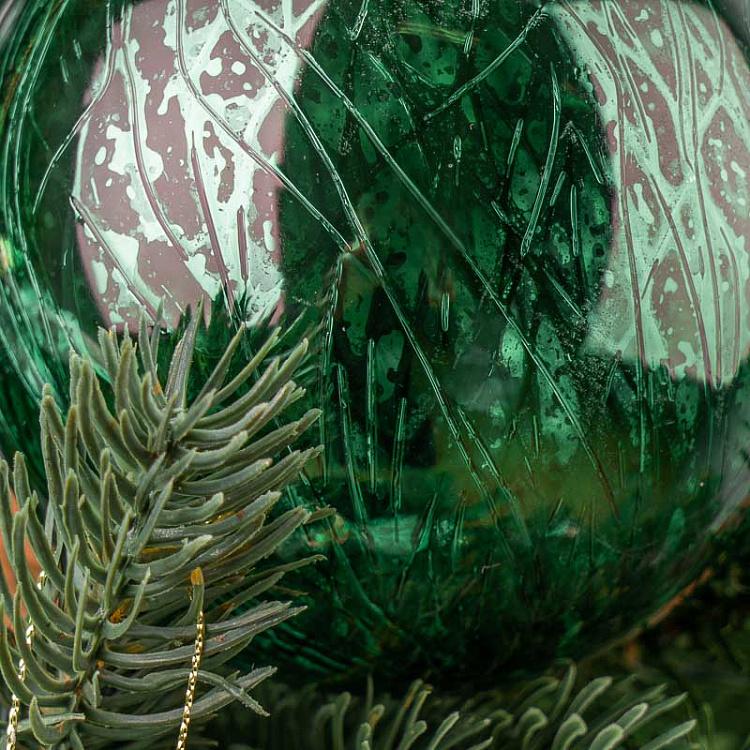 Набор из трёх зелёных металлизированных елочных шаров Скреч Set Of 3 Glass Metal Scratched Balls Green 10 cm