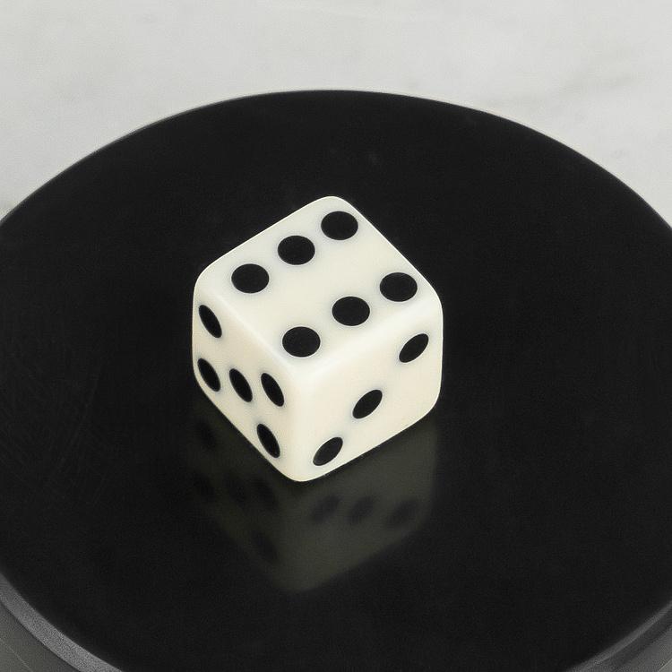 Белые игральные кости в чёрной круглой шкатулке  Black Dice Box With 6 Dices