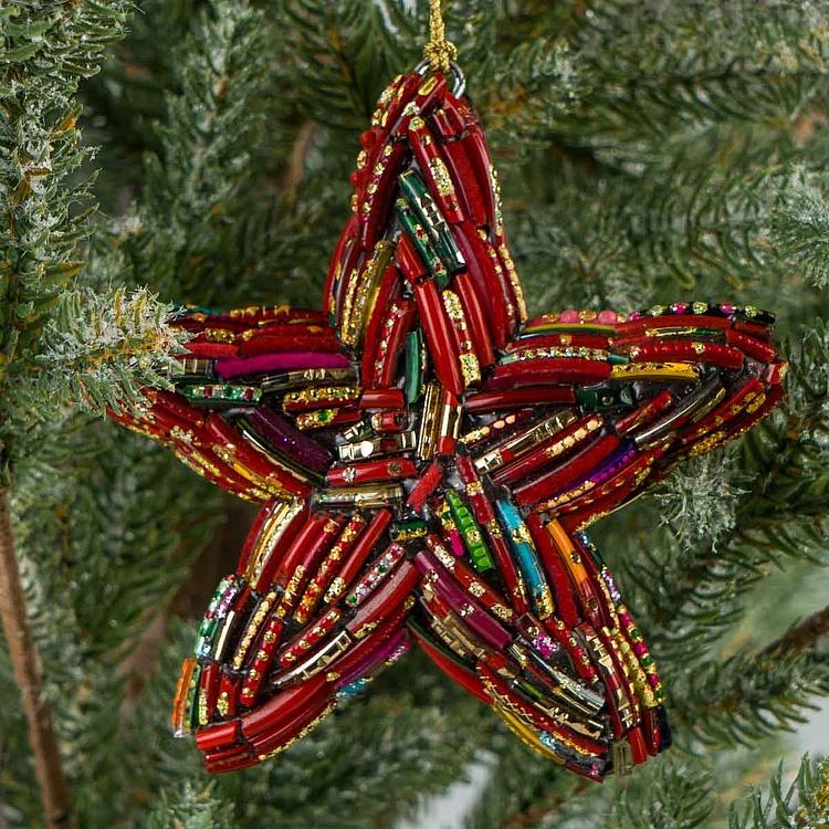 Ёлочная игрушка Разноцветный шар Звезда Востока Multi-Colored Beads Star Red 12 cm