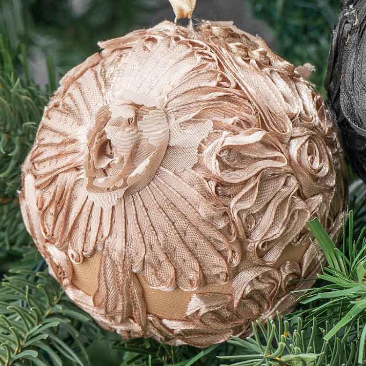 Набор из двух ёлочных шаров из ткани Цветы Set Of 2 Fabric 3D Flower Balls Black/Champagne 10 cm