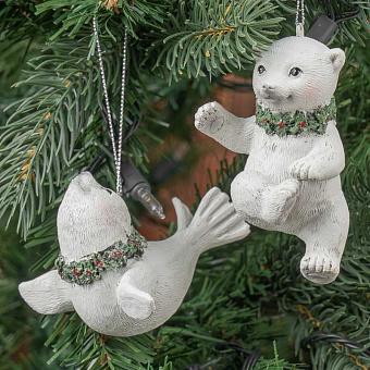Set Of 2 Xmas Polar Bear And Seal White 10 cm