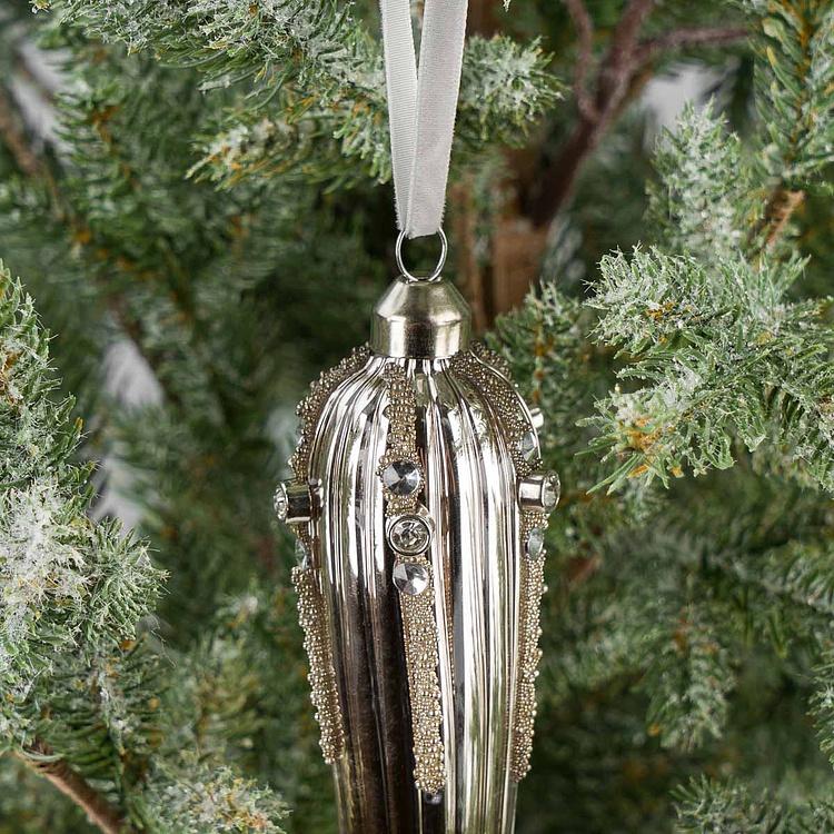 Ёлочная игрушка Серебряная сосулька Icicle Silver 22 cm