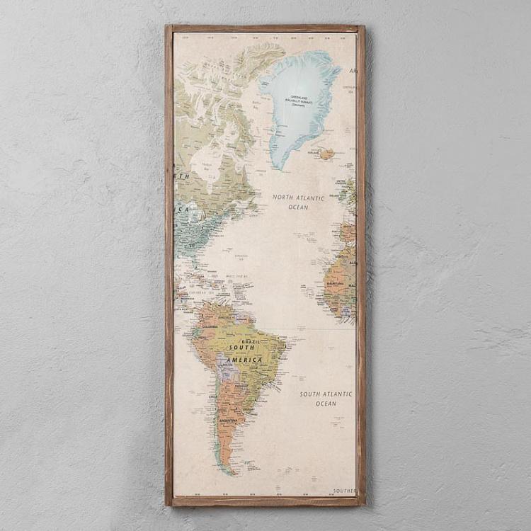 Винтажная картина-принт из четырёх частей Карта мира Set Of 4 Panels Wood Vintage Worldmap