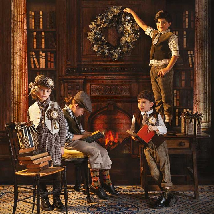 Новогодний позолоченный венок с чёрными кленовыми листьями Gilt Maple Leaf Wreath Black Gold 60 cm