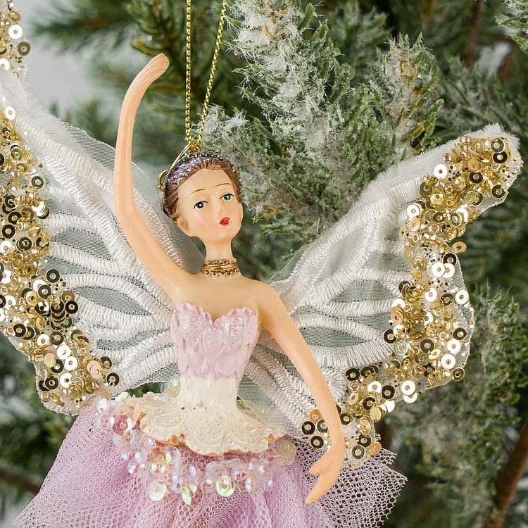 Набор из двух ёлочных игрушек Феи-балерины в тюлевых платьях Set Of 2 Tulle Fairy Ballerinas Pink Purple 17,5 cm