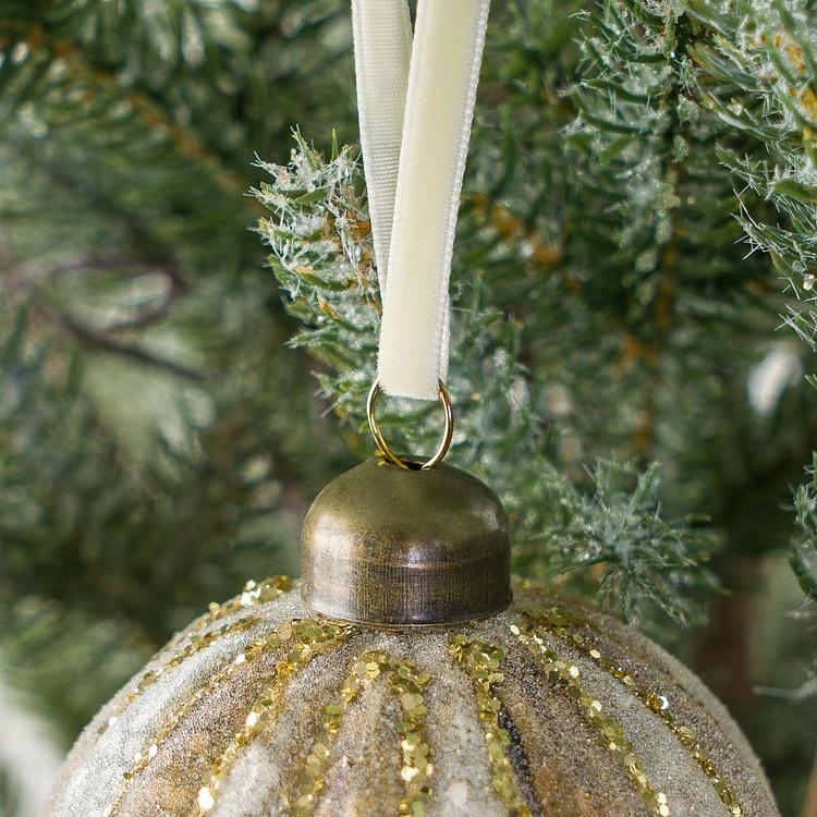 Ёлочная игрушка Бежево-золотистый шар в полоску Striped Ball Creamy Beige 8 cm