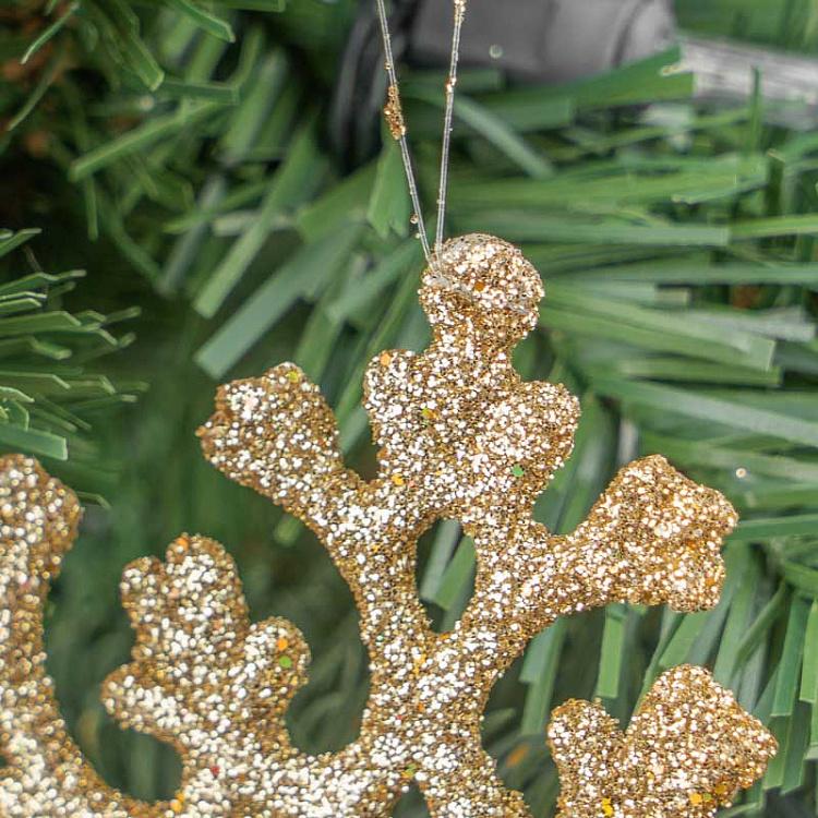 Набор из двух ёлочных игрушек Золотые снежинки с блёстками Set Of 2 Glitter Flat Snowflakes Gold 12,5 cm