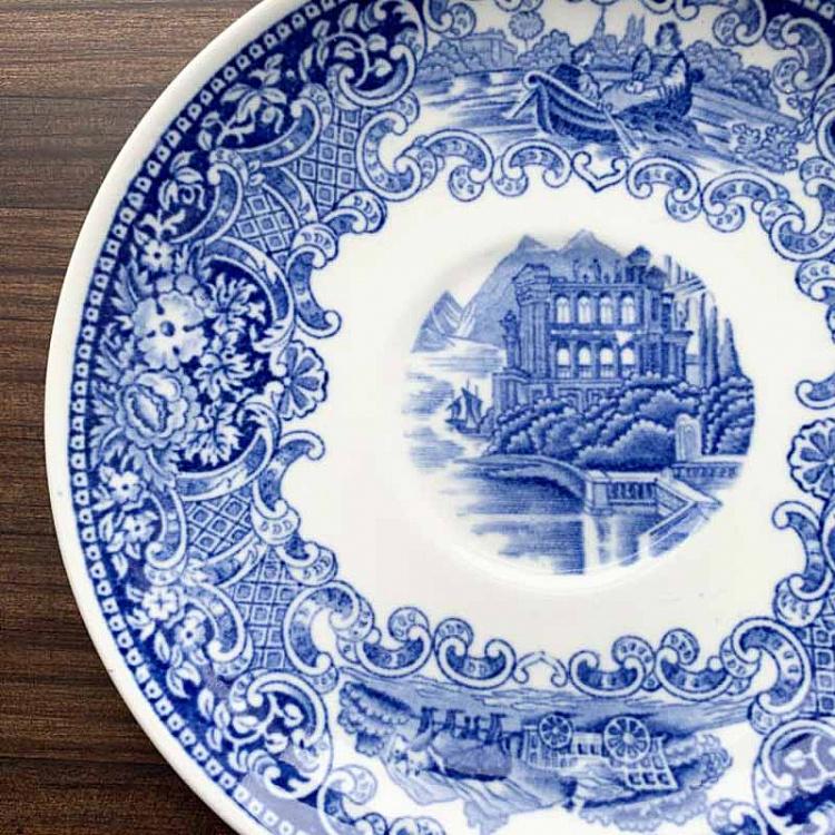 Винтажная тарелка белая с голубым мотивом 14, M Vintage Plate Blue White Medium 14