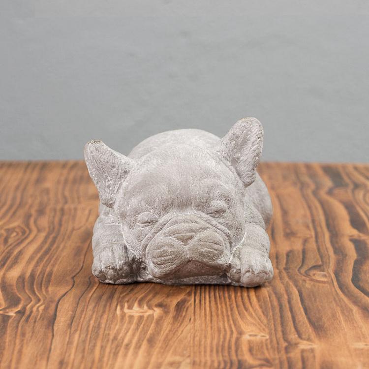 Серая статуэтка Лежащий французский бульдог Lying French Bulldog Grey