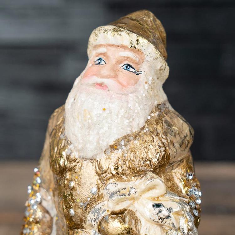 Новогодняя фигурка Санта с мешком подарков Paper Santa With Sack Gold/Cream 22 cm