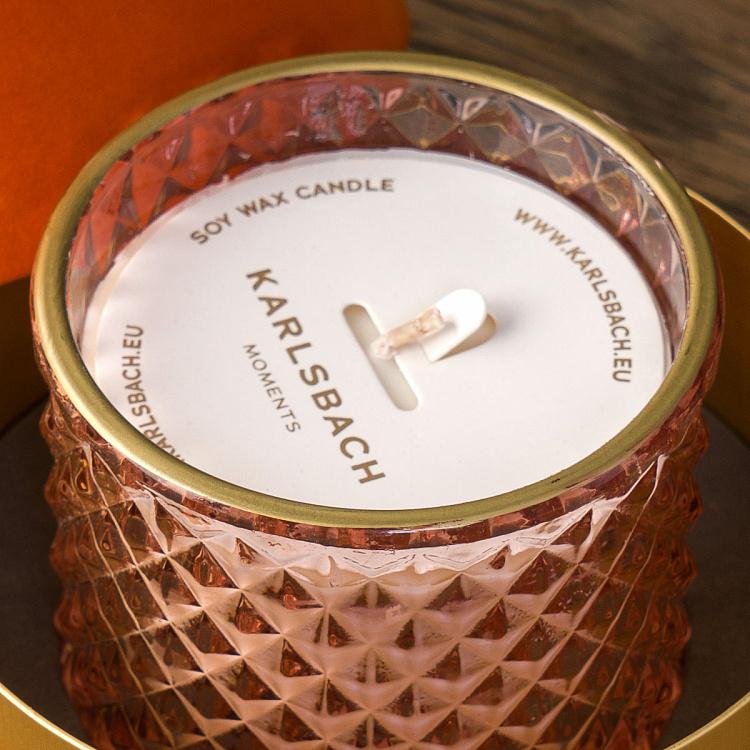 Аромасвеча в розовом фасетном стакане Кактус, S Aroma Candle In Pink Faceted Glass Cactus Small