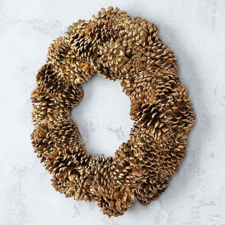 Новогодний венок из золотистых шишек Pinecone Wreath Gold 46 cm