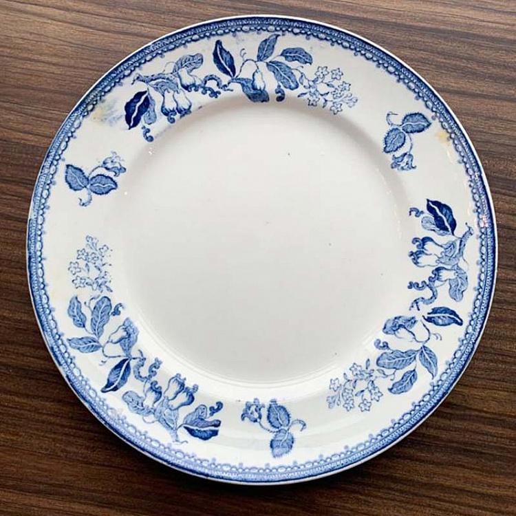 Винтажная тарелка белая с голубым мотивом 14, L Vintage Plate Blue White Large 14