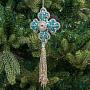 Новогодняя подвеска Pendant Cross With Beads Turquoise 22 cm