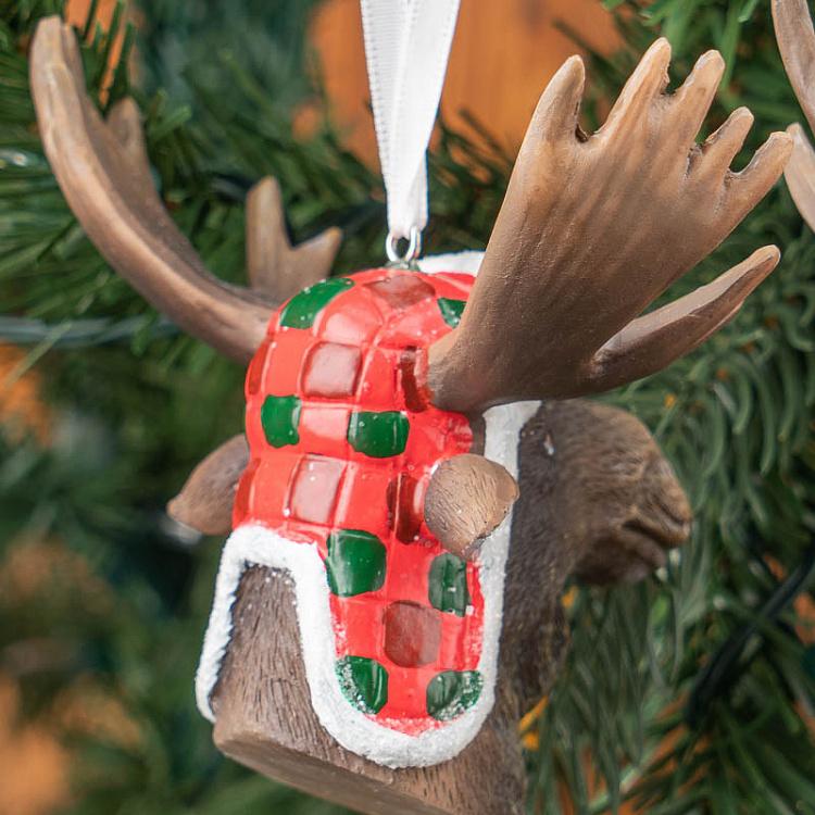 Набор из двух ёлочных игрушек Головы оленя и лося в шапках Set Of 2 Deer And Moose Heads With Hat Brown 13,5 cm