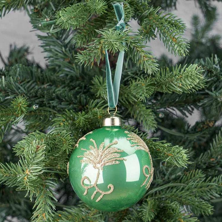 Ёлочная игрушка Зелёный шар с золотым узором Gold Pattern Ball Green 8 cm