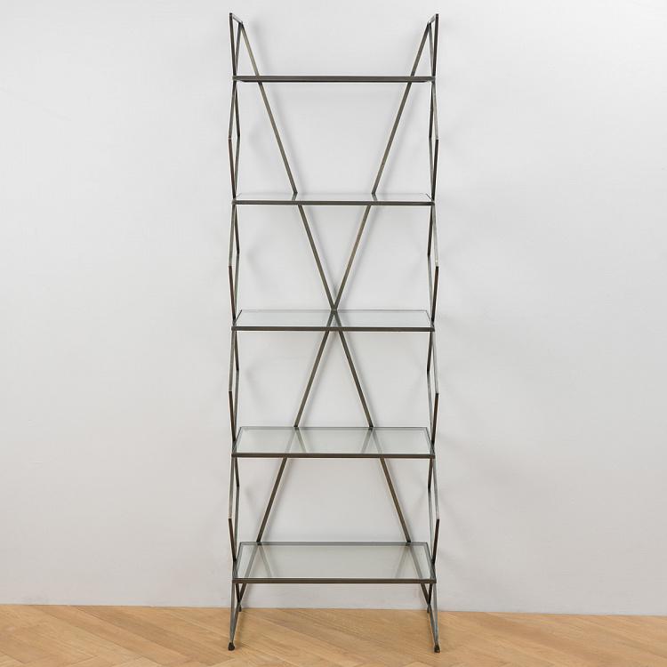 Железный стеллаж со стеклянными полками Зигзаг Iron Shelf Zig Zag Metal And Glass