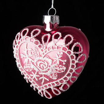 Glass Lace Rose Heart Red 8 cm