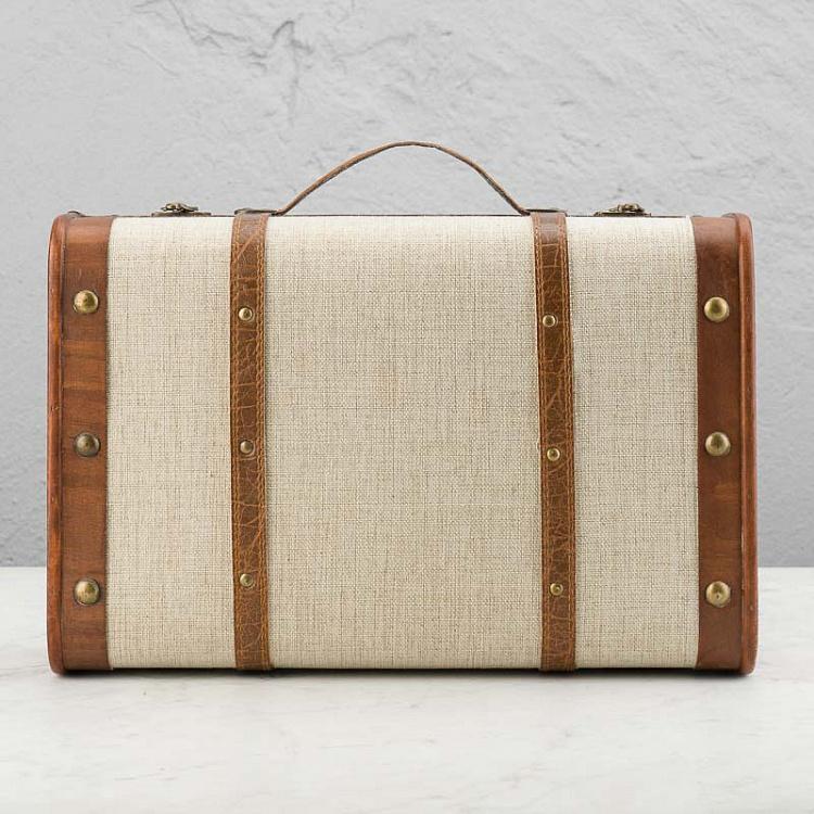 Набор из двух бежевых декоративных чемоданов Set Of 2 Wood Fabric Suitcase Boxes Cream