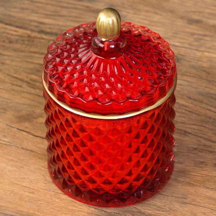 Аромасвеча в красном фасетном стакане Фиолетоволистная роза, S Aroma Candle In Red Faceted Glass Berry Rose Small