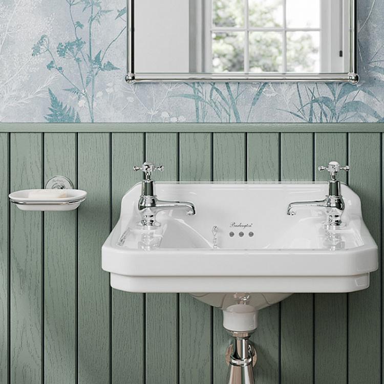 Настенная овальная белая мыльница в подставке цвета хром Soap Dish Chrome And White