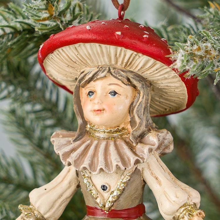 Набор из двух ёлочных игрушек Дети в костюме грибов Set Of 2 Mushroom Kids Red Brown 13 cm