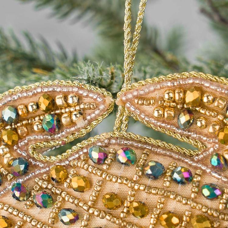 Набор из двух ёлочных игрушек Вышитые бисером крабы Set Of 2 Embroidered Beaded Crabs Purple Gold 16 cm