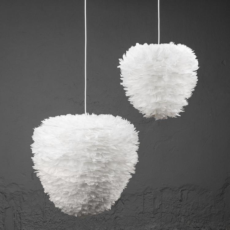 Подвесной светильник Эос Эвиа на белом проводе, белые перья, L Eos Evia Hanging Lamp With White Cord Large