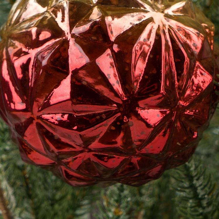 Ёлочная игрушка Рельефный шар красно-оранжевый, M Relief Aged Ball Red And Gold 10 cm
