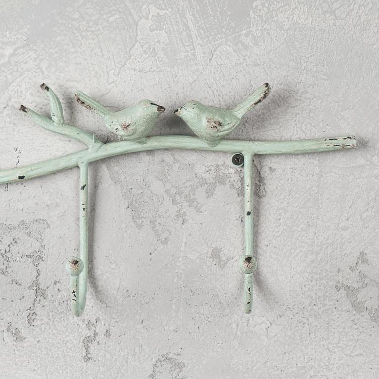 Четырёхместная настенная вешалка Голубые птички на ветке Blue Birds Coat Rack 4 Hooks