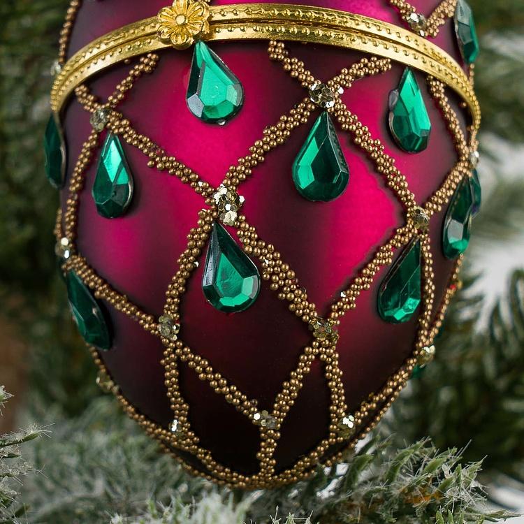 Набор из двух ёлочных игрушек-шкатулок Зелёное и фиолетовое яйцо Set Of 2 Xmas Egg Boxes Jewel Net Green Purple 10 cm