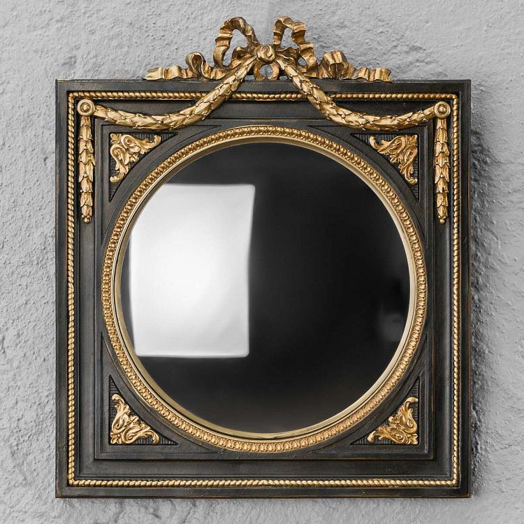 Выпуклое зеркало в чёрной квадратной раме с гирляндой Square Convex Mirror With Garland Black