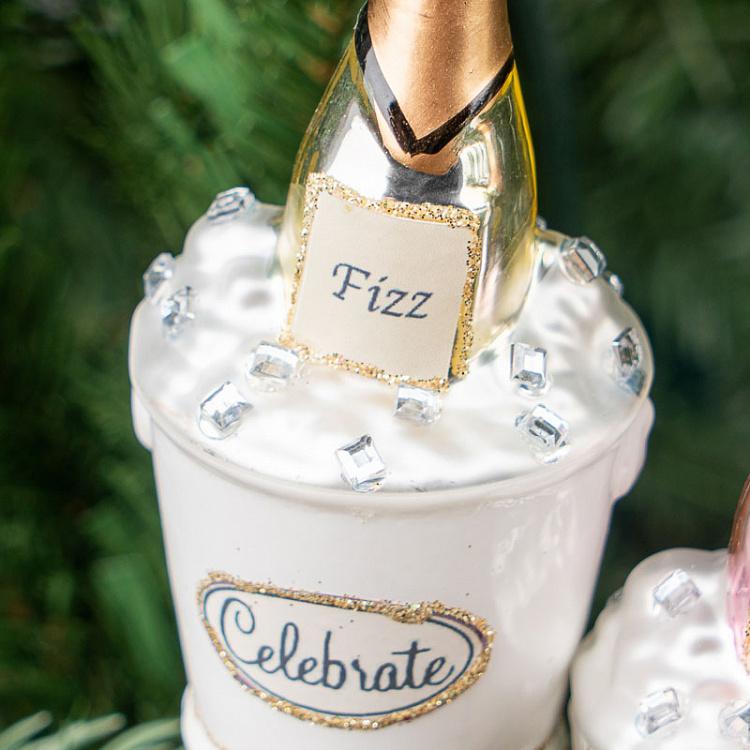 Набор из двух ёлочных игрушек Шампанское в ведре со льдом Set Of 2 Glass Hangers Champagne Coolers 9 cm