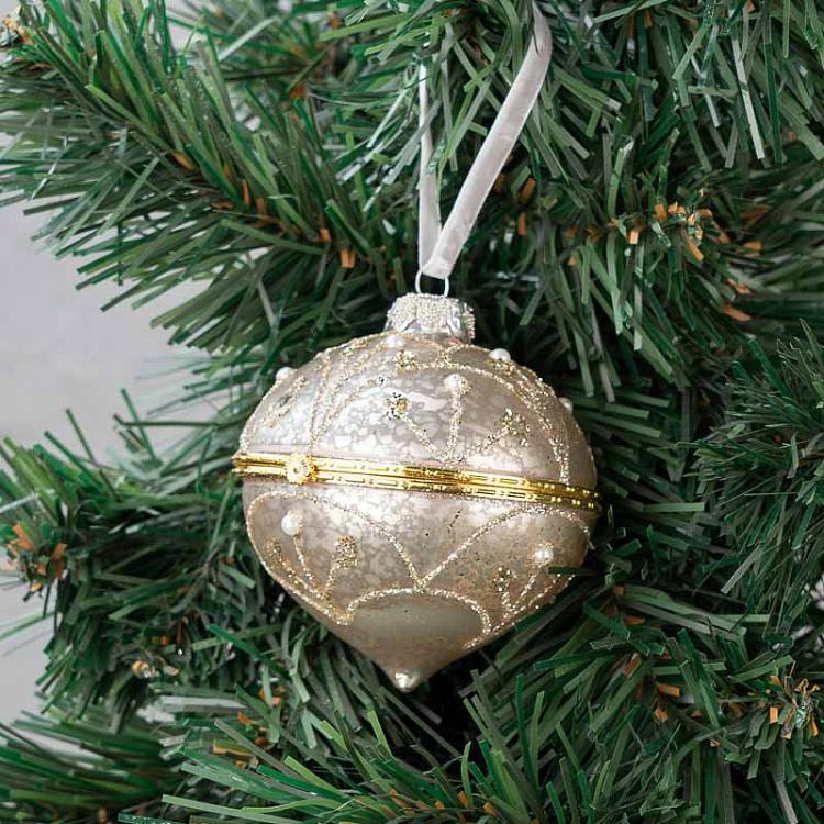 Ёлочная игрушка-шкатулка Золотая луковица с жемчугом Xmas Onion Box Gold And Pearls 9 cm