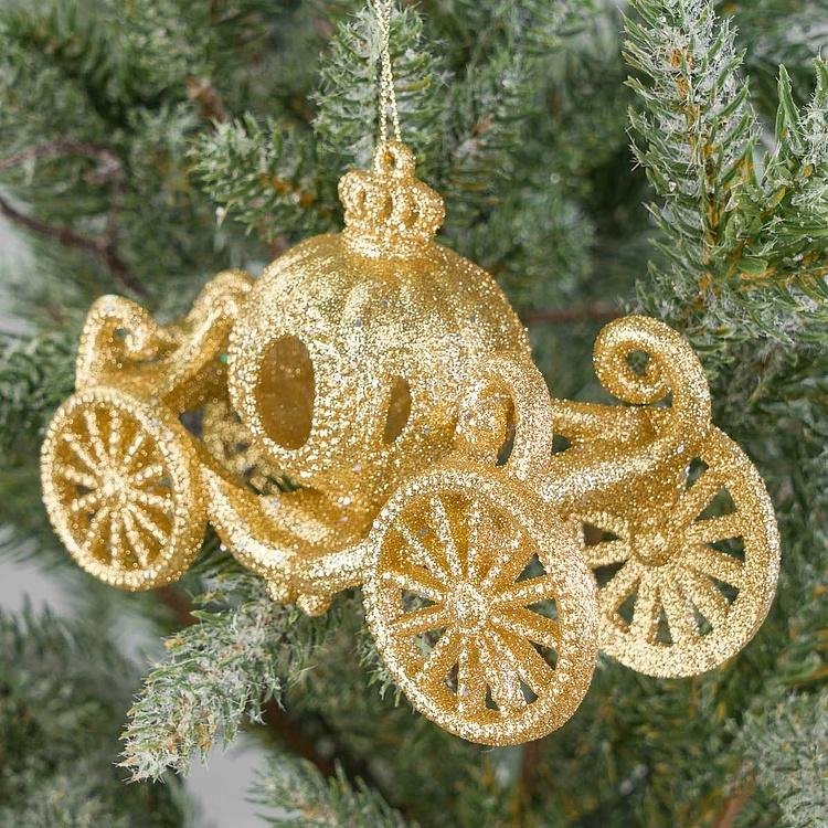 Ёлочная игрушка Тыквенная золотая карета Pumpkin Carriage Gold 12 cm