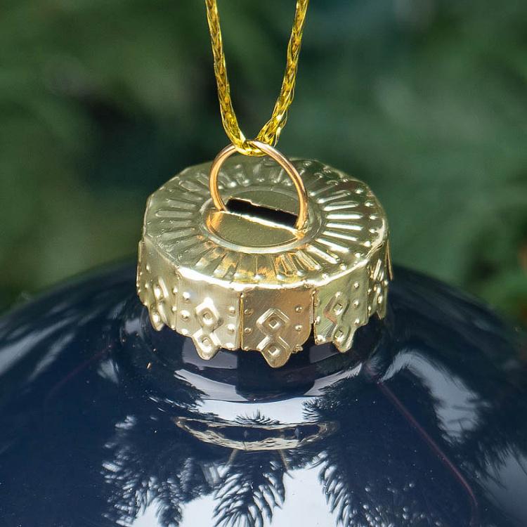 Синий ёлочный шар Сусальное золото Glass Gold Leaf Bottom Ball Blue/Gold 8 cm