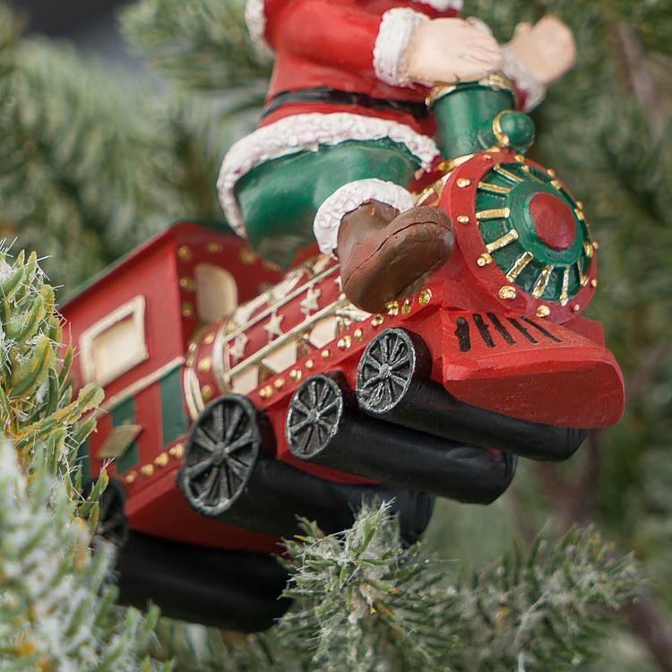 Набор из двух ёлочных игрушек Санта-экспресс Set Of 2 Santa Riding Express Trains Red Green 10 cm