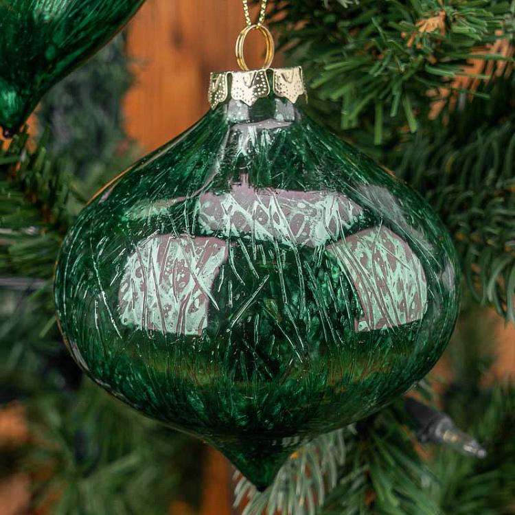 Набор из трёх зелёных металлизированных елочных шаров Скреч Set Of 3 Glass Metal Scratched Balls Green 10 cm